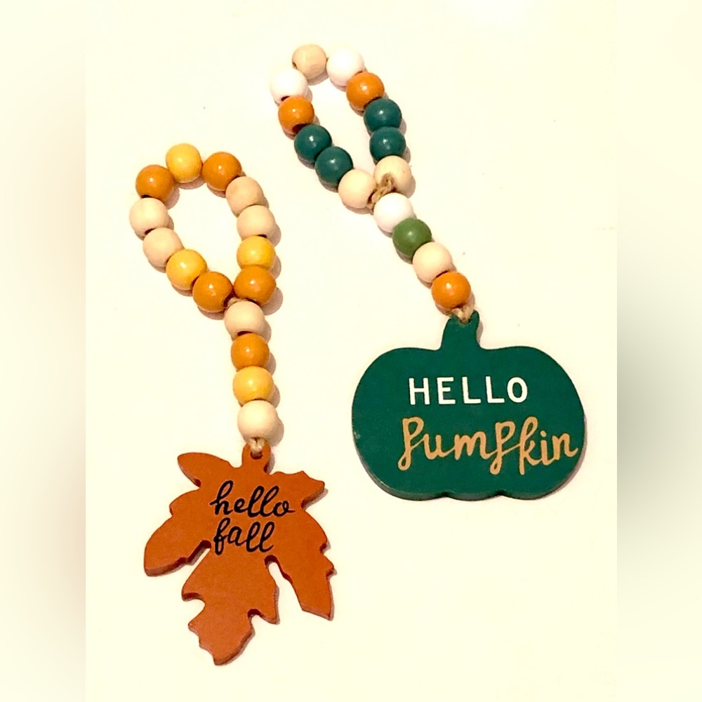 Hello Fall Leaf and Pumpkin Wood Decor Beads Monogram Bundle Green Orange NWOT